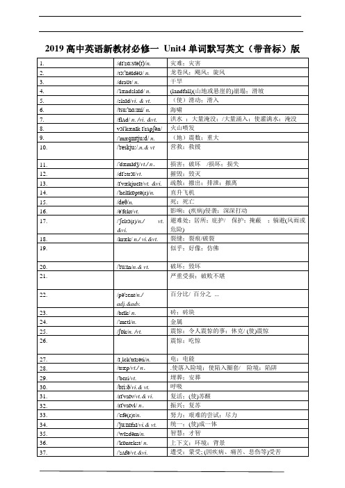 2019高中英语新教材必修一 Unit4单词默写英文(带音标)版