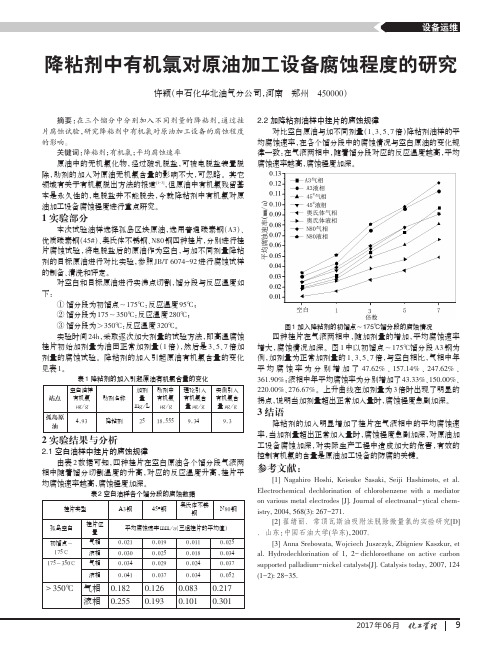 降粘剂中有机氯对原油加工设备腐蚀程度的研究