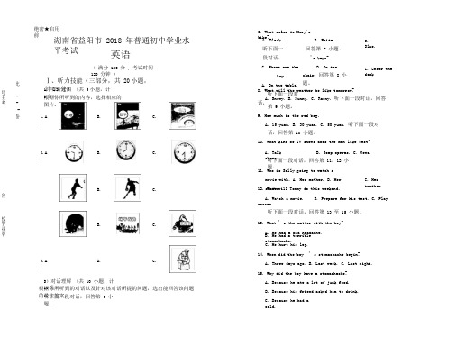 (高清版)2018年湖南省益阳市中考英语试卷