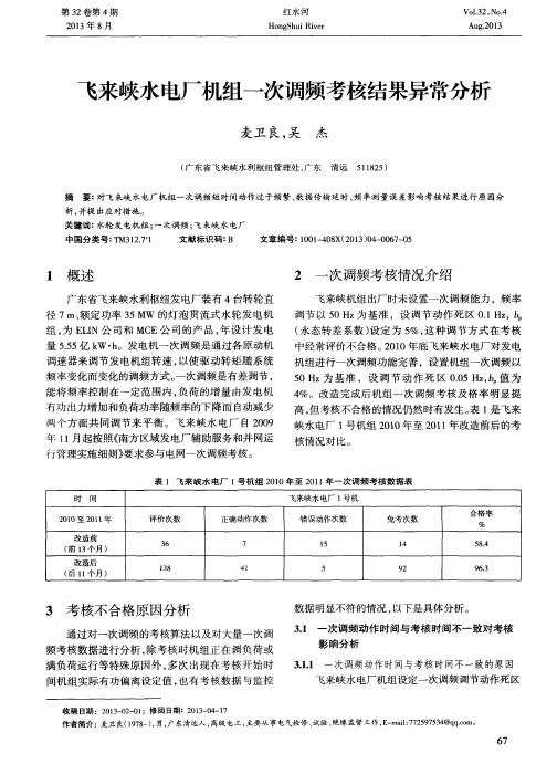 飞来峡水电厂机组一次调频考核结果异常分析