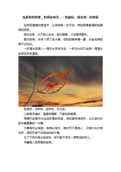 凡是有利有弊，有得必有失，一份耕耘，就会有一份收获