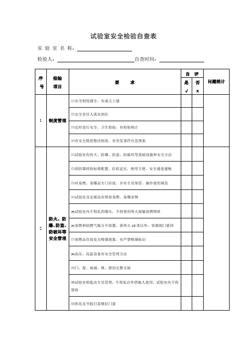 实验室安全检查自查表