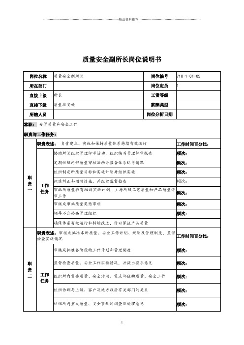 中船重工研究所质量安全副所长岗位说明书