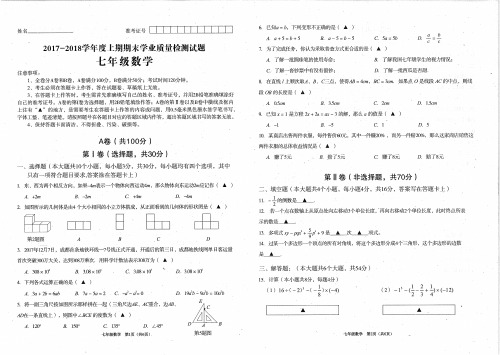 成都高新区2017-2018上期七年级数学期末考试(含答案)