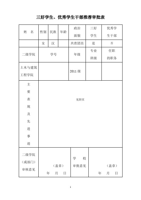 三好学生、优秀学生干部推荐审批表