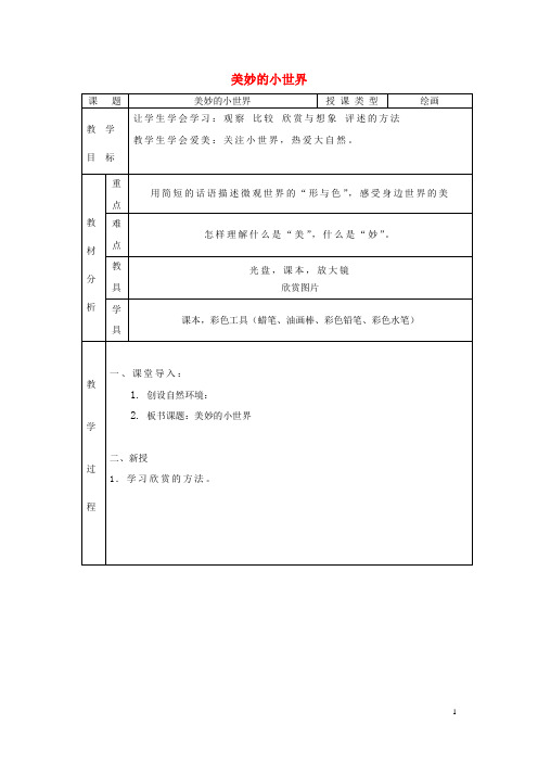 一年级美术上册第1课美妙的小世界教案岭南版