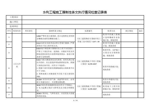 工程施工现场强制性条文执行情况检查记录表