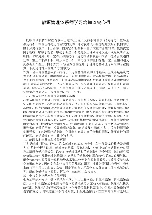 能源管理体系师学习培训体会心得