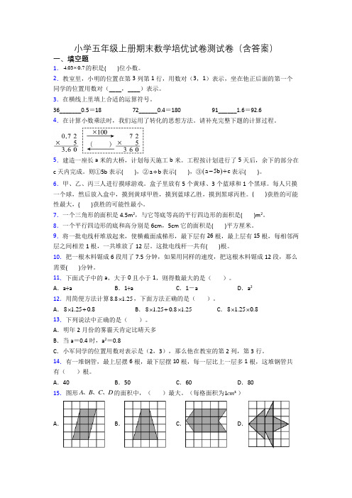 小学五年级上册期末数学培优试卷测试卷(含答案)