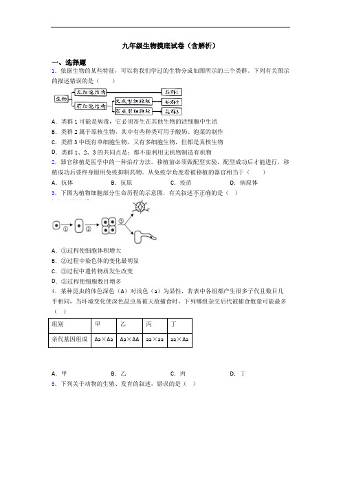 九年级生物摸底试卷(含解析)