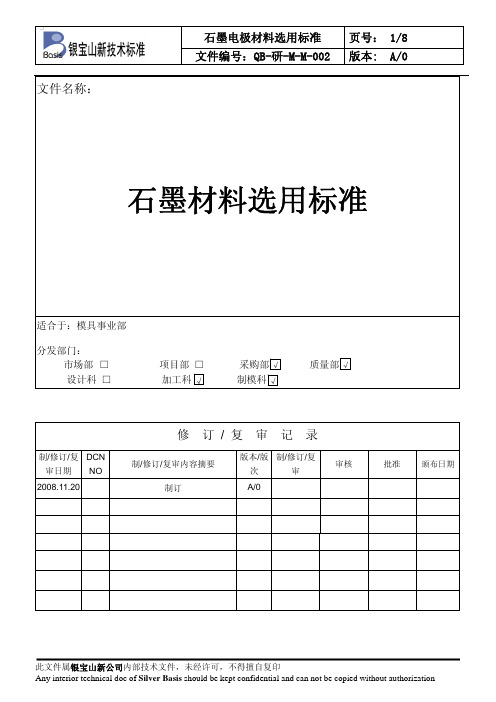 石墨材料选用标准 QB-研-M-M-002