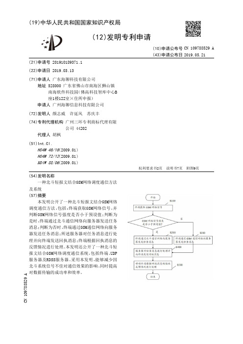 【CN109788529A】一种北斗短报文结合GSM网络调度通信方法及系统【专利】