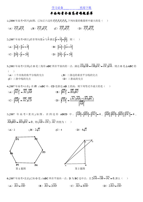 平面向量全国高考难题荟萃