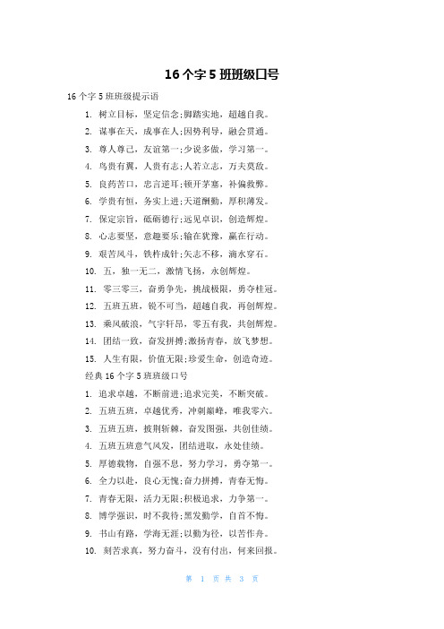 16个字5班班级口号