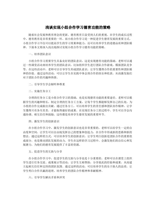 浅谈实现小组合作学习德育功能的策略