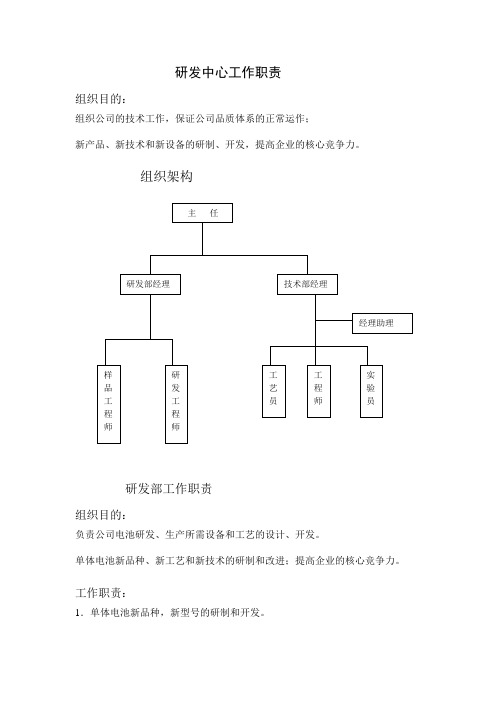 研发中心组织结构图和工作职责