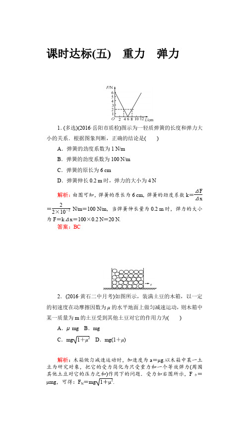 2017届高三物理一轮复习 速效提升训练第二章 相互作用5 含答案