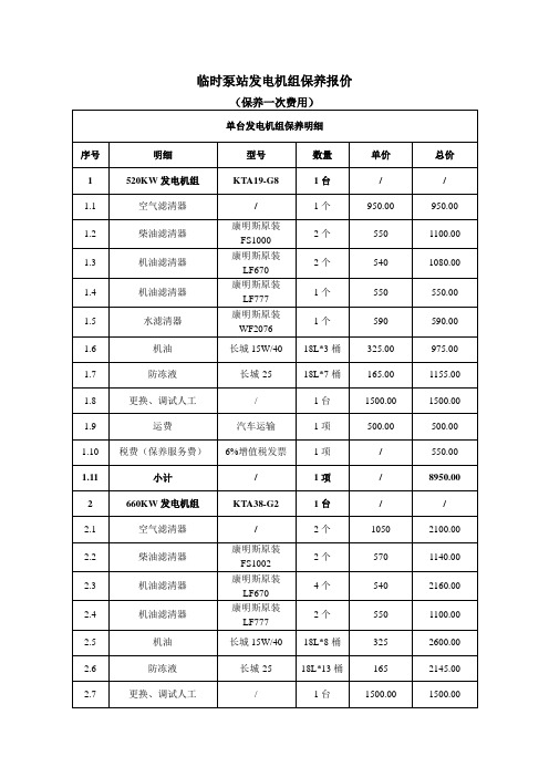 临时泵站发电机组、水泵保养报价