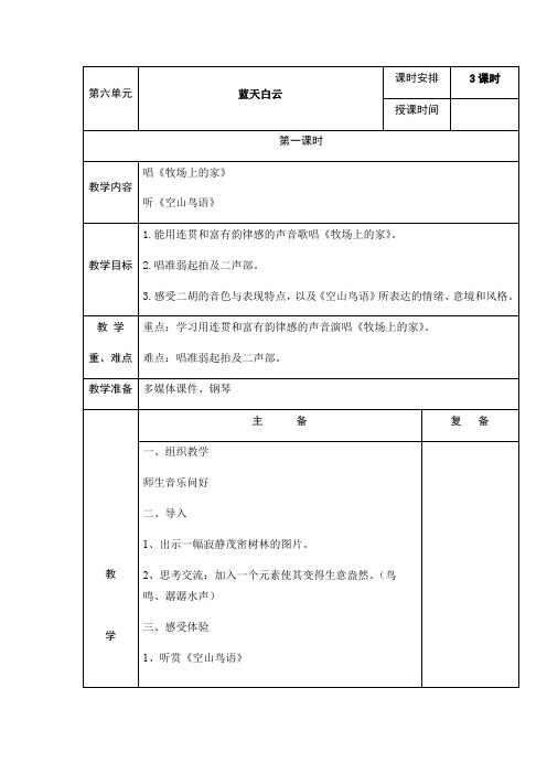 五年级上册音乐教案-蓝天白云1苏少版