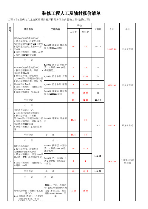 税务局办公室人工及辅材报价清单