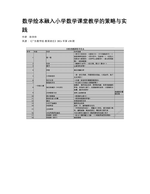 数学绘本融入小学数学课堂教学的策略与实践