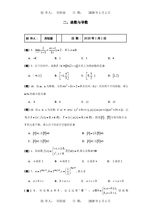 高考数学 函数与导数分类汇编 理 试题