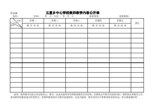 表16：五星乡中心学校教学内容公开记录表