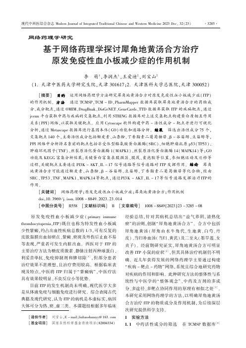 基于网络药理学探讨犀角地黄汤合方治疗原发免疫性血小板减少症的作用机制