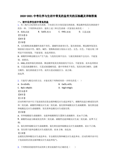 2020-2021中考化学与生活中常见的盐有关的压轴题及详细答案