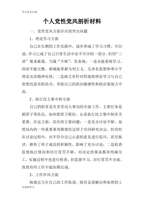 个人党性党风剖析资料性文件材料