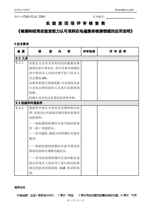 2016年实验室现场评审核查表CL16