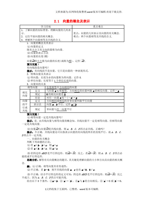 高中数学2_1向量的概念及表示导学案苏教版必修4