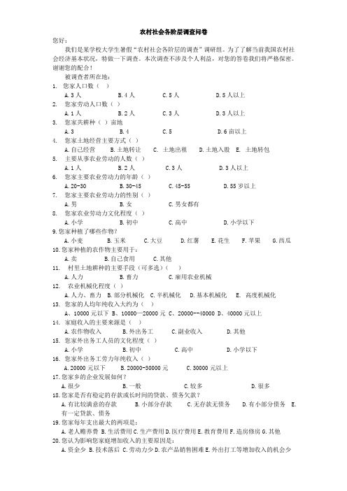 农村社会各阶层调查问卷