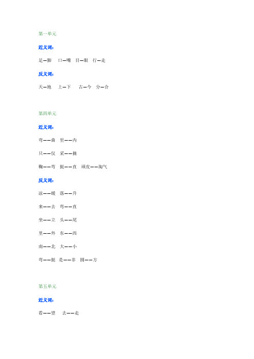 人教部编版小学一年级语文上册近义词、反义词汇总