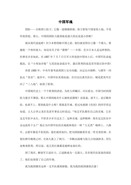 中国军魂_初中初三作文600字