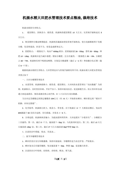机插水稻大田肥水管理技术要点粮油,栽培技术
