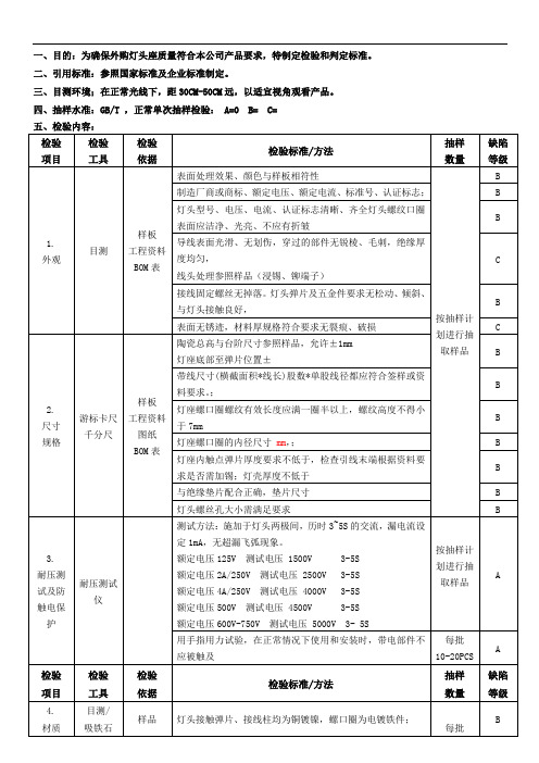 螺口灯头通用检验规范