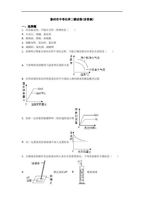 泰州市中考化学二模试卷(含答案)