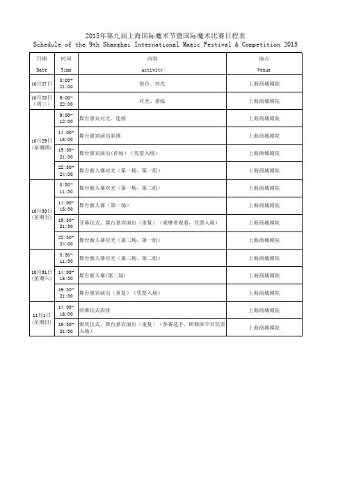 2015商城日程