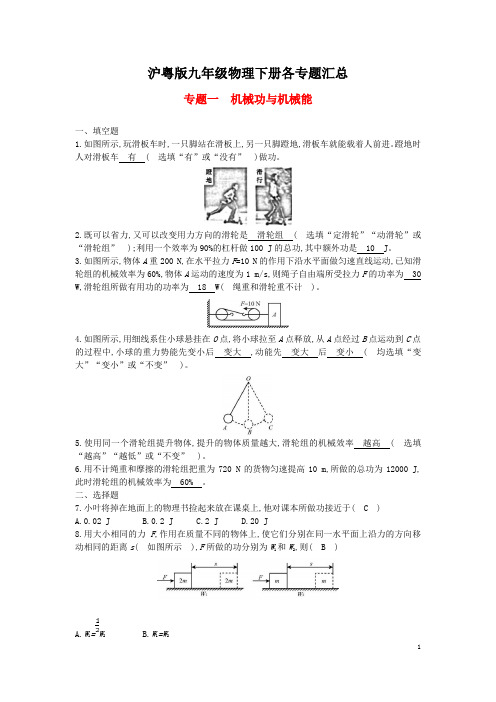 沪粤版九年级物理下册各专题汇总