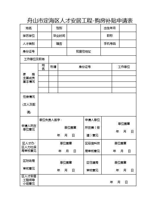 购房补贴申请表(个人填写)