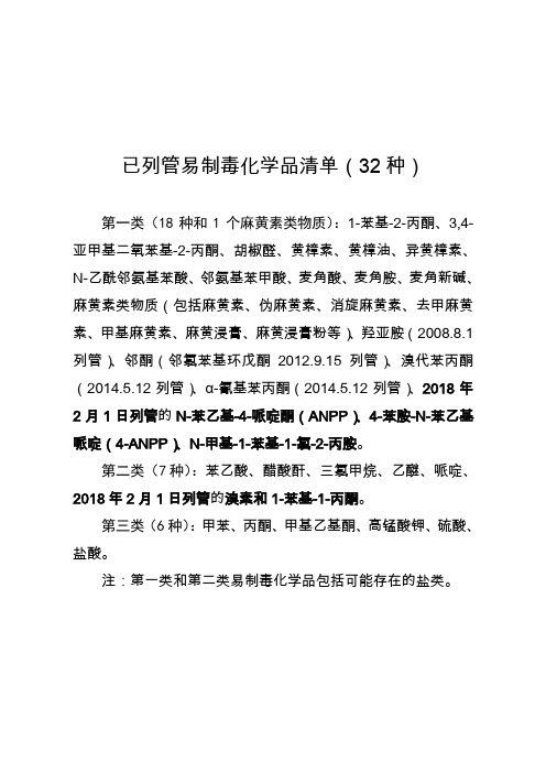 已列管易制毒化学品清单(32种)