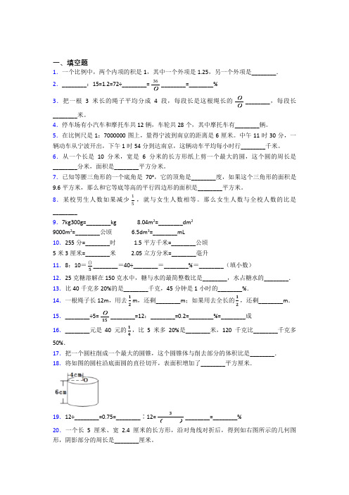 【精选试卷】广州执信中学小升初数学填空题专项练习测试(含答案解析)