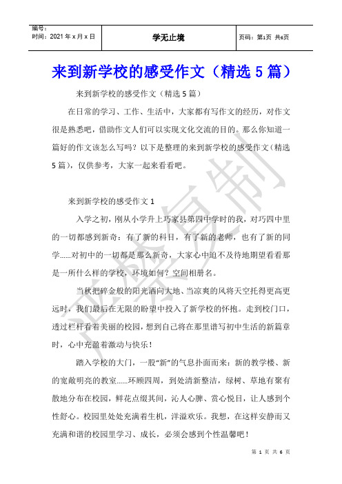 来到新学校的感受作文(5篇)