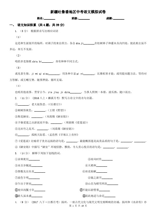 新疆吐鲁番地区中考语文模拟试卷