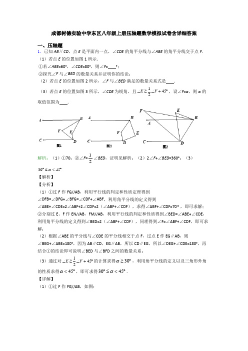 成都树德实验中学东区八年级上册压轴题数学模拟试卷含详细答案