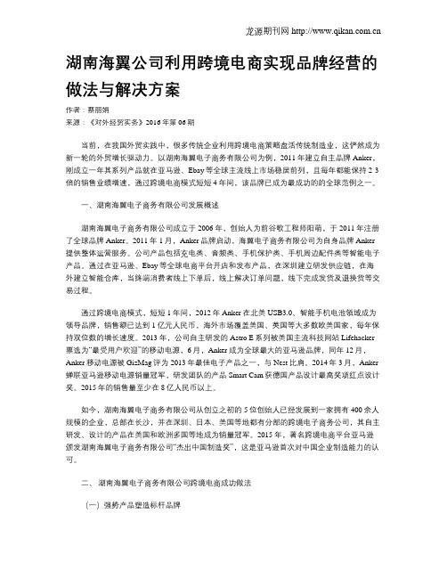 湖南海翼公司利用跨境电商实现品牌经营的做法与解决方案