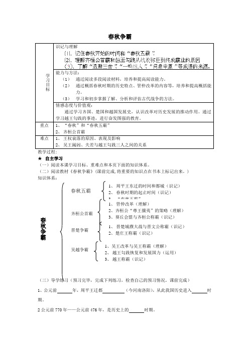 四川省南江县小河职业中学川教版历史七年级上册第6课 春秋争霸 教案