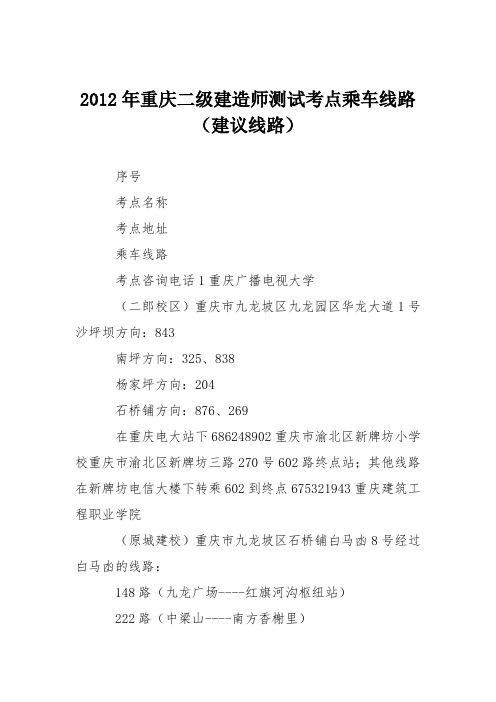 2012年重庆二级建造师测试考点乘车线路(建议线路)