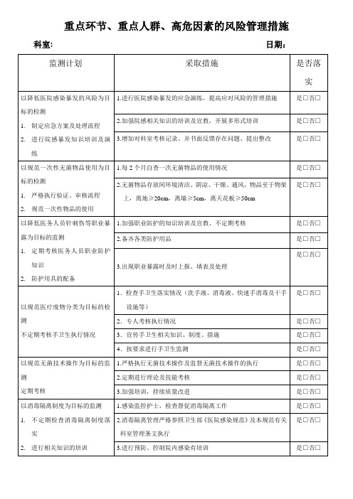 重点环节管理措施